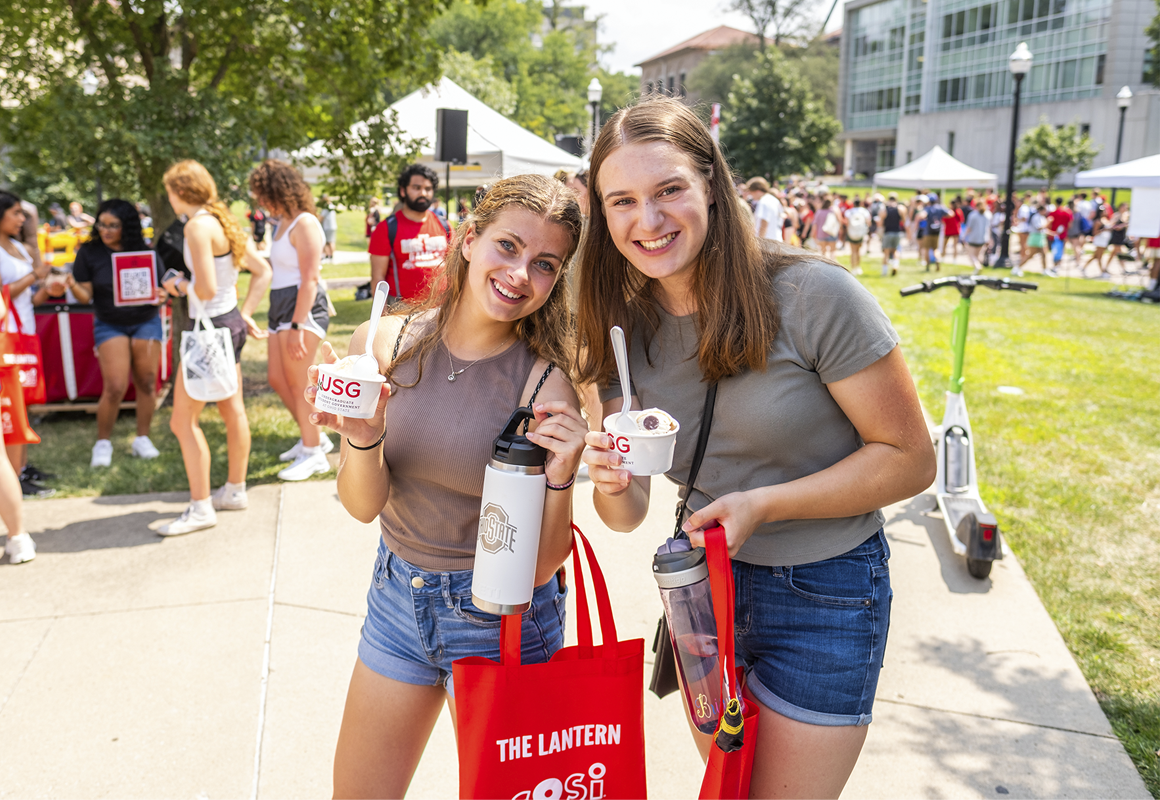 Two students eating ice cream at Buck-I-Frenzy