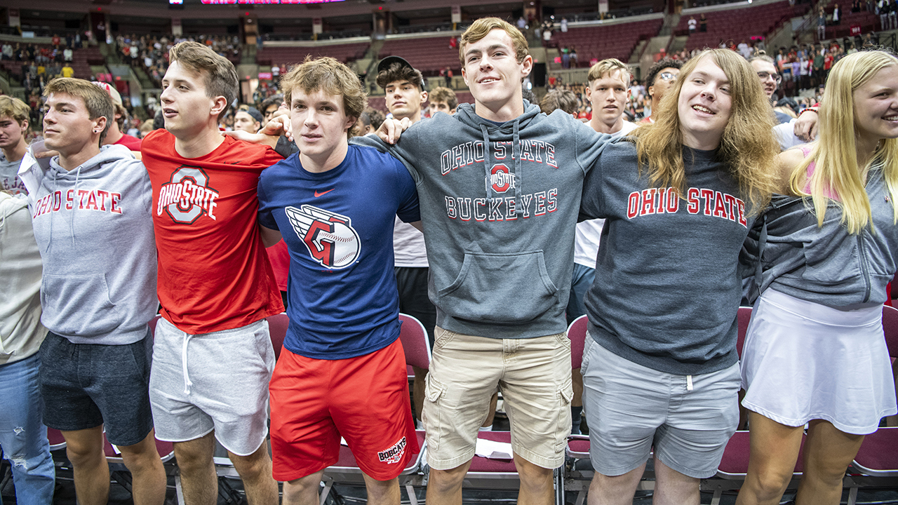 Buckeye students with arms around each other at Convocation